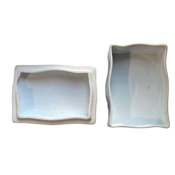 Vtg. Japanese Hand Painted Ceramic Cigarette Trinket Box Town Painted Blue - Picture 4 of 9